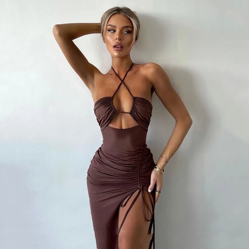 long dress with neckline