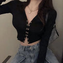 cropped long-sleeve top